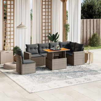 vidaXL Vidaxl - Set De Sof&aacute;s De Jard&iacute;n 7 Piezas Con Cojines Rat&aacute;n Pe Gris