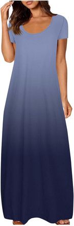 Generic Women Maxi Dresses UK Sale Clearance Ladies Short Sleeve Dress Round Neck Sundress with Pockets A-Line Skirt Flowy Swing Skirts Lightweight Summer Cas