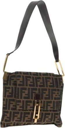 Fendi Pre-owned Shoulder Bags, female, Brown, Size: ONE SIZE Pre-owned Canvas Shoulder Bag
