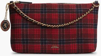 Tommy Hilfiger Womens Plaid Melton Wool-Blend Mini Bag - Space Blue