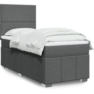 vidaXL Cama Box Spring Con Colch&oacute;n Tela Gris Oscuro 90x200 Cm Vidaxl