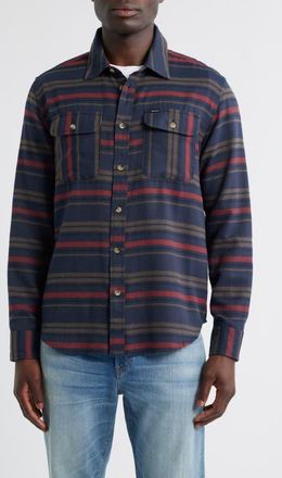 Dark Seas Briarcreek Stripe Flannel Button-Up Shirt in Navy at Nordstrom, Size Xx-Large