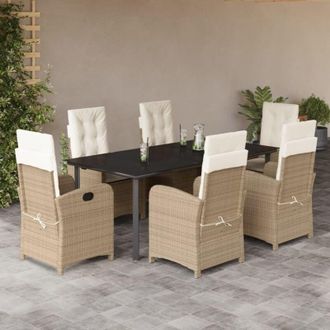 vidaXL Set Comedor De Jard&iacute;n 7 Pzas Con Cojines Rat&aacute;n Sint&eacute;tico Beige Vidaxl