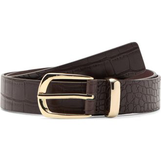 Mango Croc Embossed Faux Leather Belt in Brown at Nordstrom, Size Medium