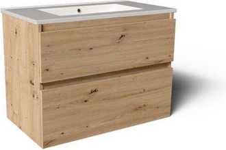 Saniclass Vita Badkamermeubelset - 80x60x46cm - 2 lades - greeploos - 1 wasbak - zonder kraangaten - overloop - keramiek - rustiek eiken