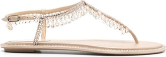 Rene Caovilla Chandelier leather sandals - women - Satin/glass/Calf Leather/Rubber - 38 1/2 - Neutrals