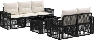 vidaXL Conjunto De Sof&aacute;s De Jard&iacute;n 6 Uds. Negro Y Blanco Crema Vidaxl
