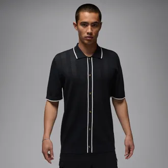 Nike Jordan Mens Jordan Sport Mens Knit Button-Down Golf Top in Black | HV1157-010