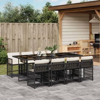 vidaXL Set De Comedor De Jard&iacute;n 9 Pzas Y Cojines Rat&aacute;n Sint&eacute;tico Negro Vidaxl