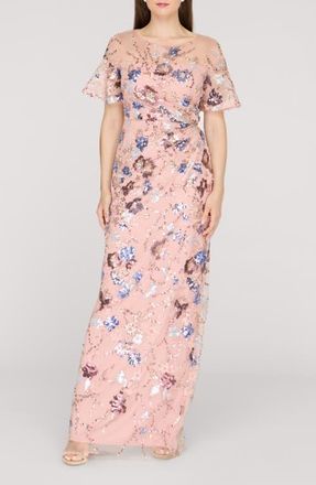 JS Collections Alisa Sequin Embellished Short Sleeve Column Gown in Rose Gold at Nordstrom, Size 18