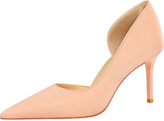 Generic Women Pointed Toe High Heel Stiletto Pumps 7CM Satin Cut-Out Wedding Evening Party Court Shoes (Pink,11.5)