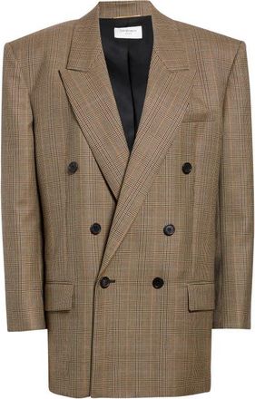 Saint Laurent Oversize Glen Plaid Jacket in Beige/marron/marine at Nordstrom, Size 36