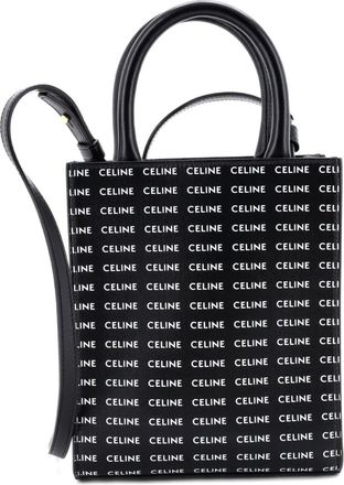 Celine Vertical Cabas All Over Logo Print Leather Mini tote bag - Nero