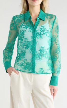 L'agence Maia Lace Button-Up Shirt in Bright Jade at Nordstrom Rack, Size Xx-Small