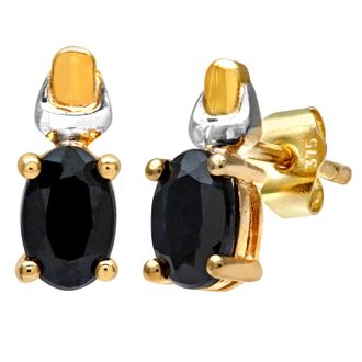 Diamant L'éternel 9ct geel- en witgouden damesoorbellen met saffiergeboortesteen