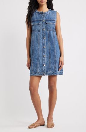 FRNCH Elda Sleeveless Button Front Minidress in Bleu Jean at Nordstrom, Size X-Large