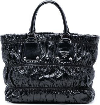 Prada Pre-owned Womens Vernice Gaufre Satchel - Black Leather - One Size