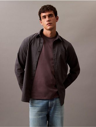 Calvin Klein Mens Houndstooth Flannel Classic Button-Down Shirt - Black - XS