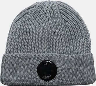 C.P. Company Mens Extrafine Merino Wool Lens Beanie - Grey - Size: ONE size