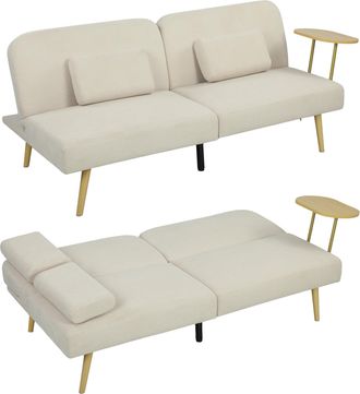 OEM Sof&aacute; Cama De 3 Plazas Con Mesa Auxiliar 3 En 1 Con Respaldo Ajustable Apertura Clik-clak 196x86x81 Cm Beige