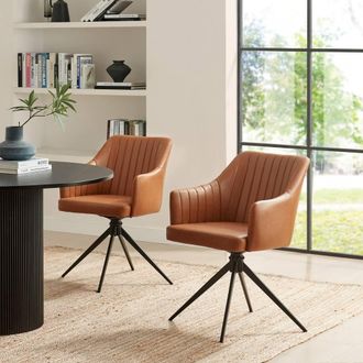 Furniturebox 2x Calla Tan Faux Leather Swivel Dining Chairs