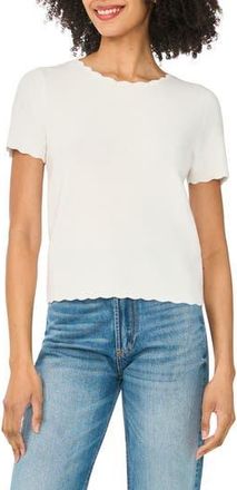 CeCe by Cynthia Steffe Scallop Rib Short Sleeve Knit Top in Antique White at Nordstrom Rack, Size X-Large