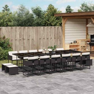 vidaXL Set De Muebles Jard&iacute;n 17 Pzas Con Cojines Rat&aacute;n Sint&eacute;tico Negro Vidaxl