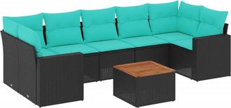 vidaXL Set De Sof&aacute;s De Jard&iacute;n 8 Pzas Con Cojines Rat&aacute;n Sint&eacute;tico Negro Vidaxl