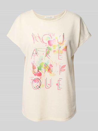 Christian Berg T-Shirt mit geripptem Rundhalsausschnitt in Offwhite, Gr&ouml;&szlig;e 38