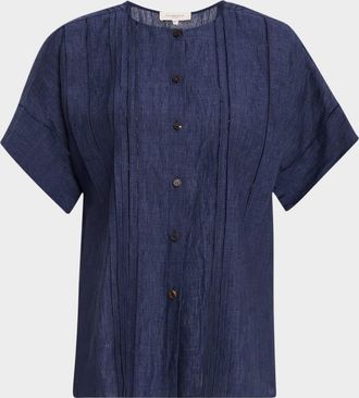 Lafayette 148 New York Pintuck Ladder Stitch Linen Blouse