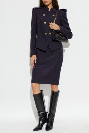 Balmain Tweed Blazer With Sewn-in Lapels, Womens, Purple