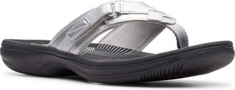 Clarks Womens Breeze Sea Flip-Flop, Silver Synthetic/Black Sole, 7.5 UK