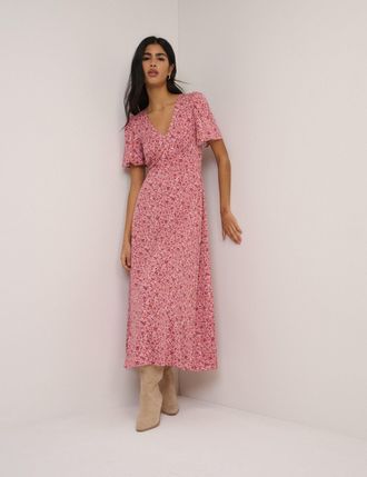 Nobody's Child Pink Floral Atlas Midi Dress