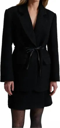 Elodie Womens Drawstring Boucle Blazer In Black