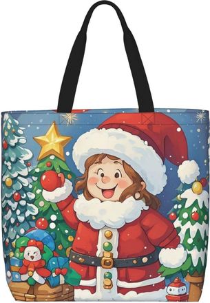 Generic Christmas Winter Grocery Bag Durable Carry Bag Lightweight Tote Bags For Work Casual Picnic