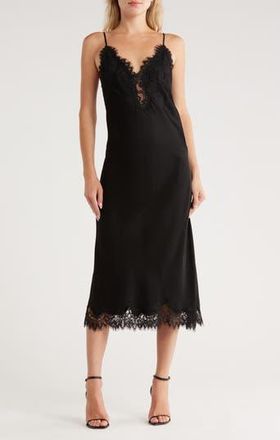 A.L.C. Lennon Lace Accent Satin Slipdress in Black/Black at Nordstrom Rack, Size Xx-Small