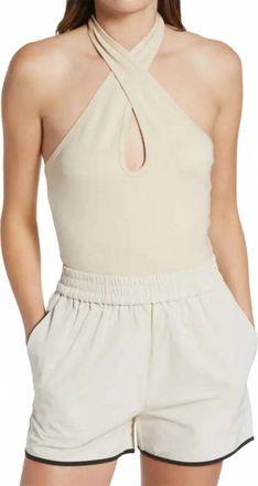 Amylynn Crisscross Halter Neck Knit Top In Beige