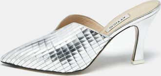 The Attico Silver Laminated Leather Monica Mules