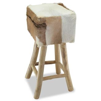 vidaXL Taburete De Cocina De Piel De Cabra Y Madera De Teca Maciza Vidaxl