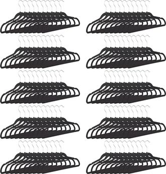 Relaxdays Set De 100 Perchas Est&aacute;ndar, Colgadores De Pantalones, Forro De Terciopelo, 360&ordm;, Gancho Giratorio, Negro, 22,5 X 41 Cm