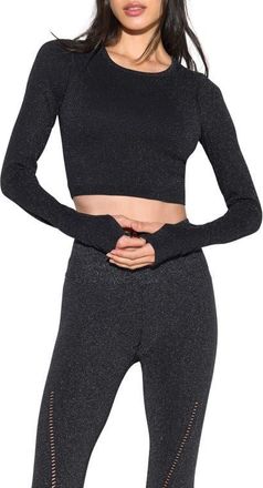 Spiritual Gangster Liberty Shimmer Long Sleeve Crop Top in Black at Nordstrom, Size X-Small