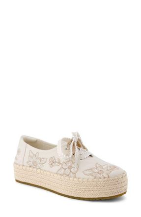 Toms Valencia Lace-Up Platform Espadrille in Natural Floral at Nordstrom, Size 6.5