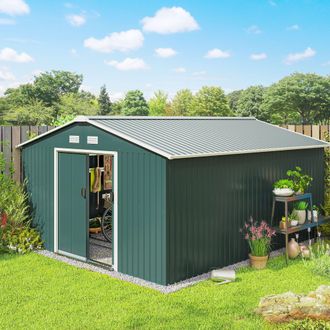 OUTSUNNY Outdoor Garden Storage Shed w/2 Doors Galvanised Metal in Green