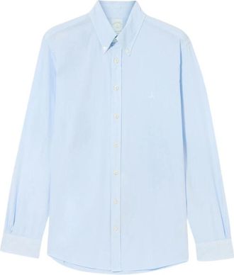Brooks Brothers Slim Fit Katoenen Garment Dyed Overhemd met Knoopsluiting - Heren - Casual Overhemden - Blauw - M - Katoen - Overhemden