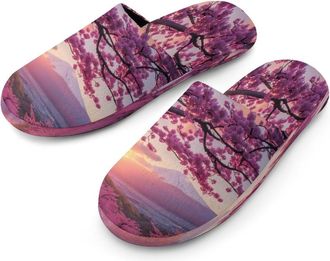 Generic Fuji-Mountain Cherries Sun Mens Flannel Slipper Soft Comfy House Shoes Non Slip Winter Warm Indoor Outdoor Slippers