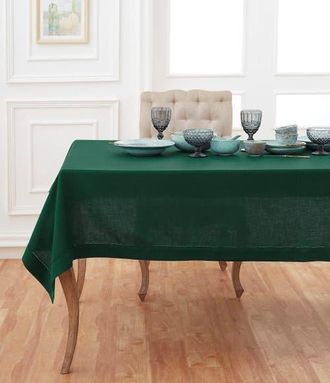 Solino Home Linen Tablecloth for Dining Table, Holiday and Everyday Table Decor - Classic Hemstitch in Rainforest at Nordstrom, Size X-Small