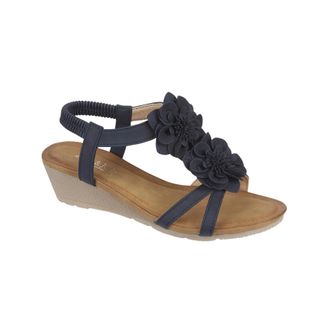 Jo & Joe Ladies Mid Heel Wedge Comfort Sandal with Glitzy Jewels and Elasticated Slingback Strap, Flexible sole sizes 4-8 (Navy 3, UK Footwear Size System, Adu