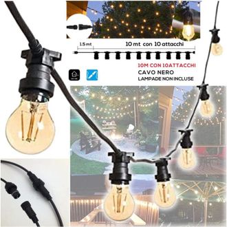 Trade Shop Trade Shop - Cadena Led Cadena De Luces Con 10 Portalamparas E27 10mt Extensibles Ip54