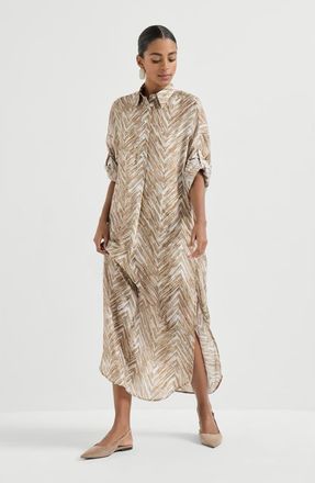 Brunello Cucinelli Chevron print dress in Beige at Nordstrom, Size Xx-Large Eu
