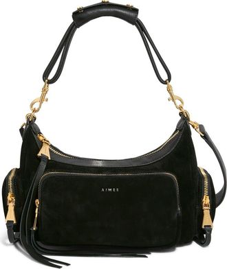 Aimée Away We Go Suede Shoulder Bag in Black Suede/Nostalgic Gold at Nordstrom